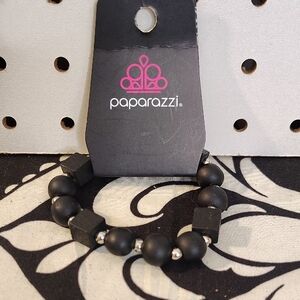 paparazzi Black Matte Beaded Stretch Bracelet with Silver Accents